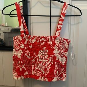 Red and White Floral Women's Crop Top